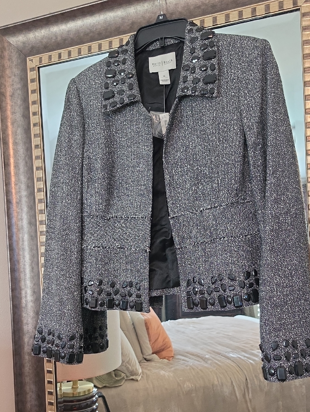 White House Black Market Embellished Gray Tweed Cropped Jacket